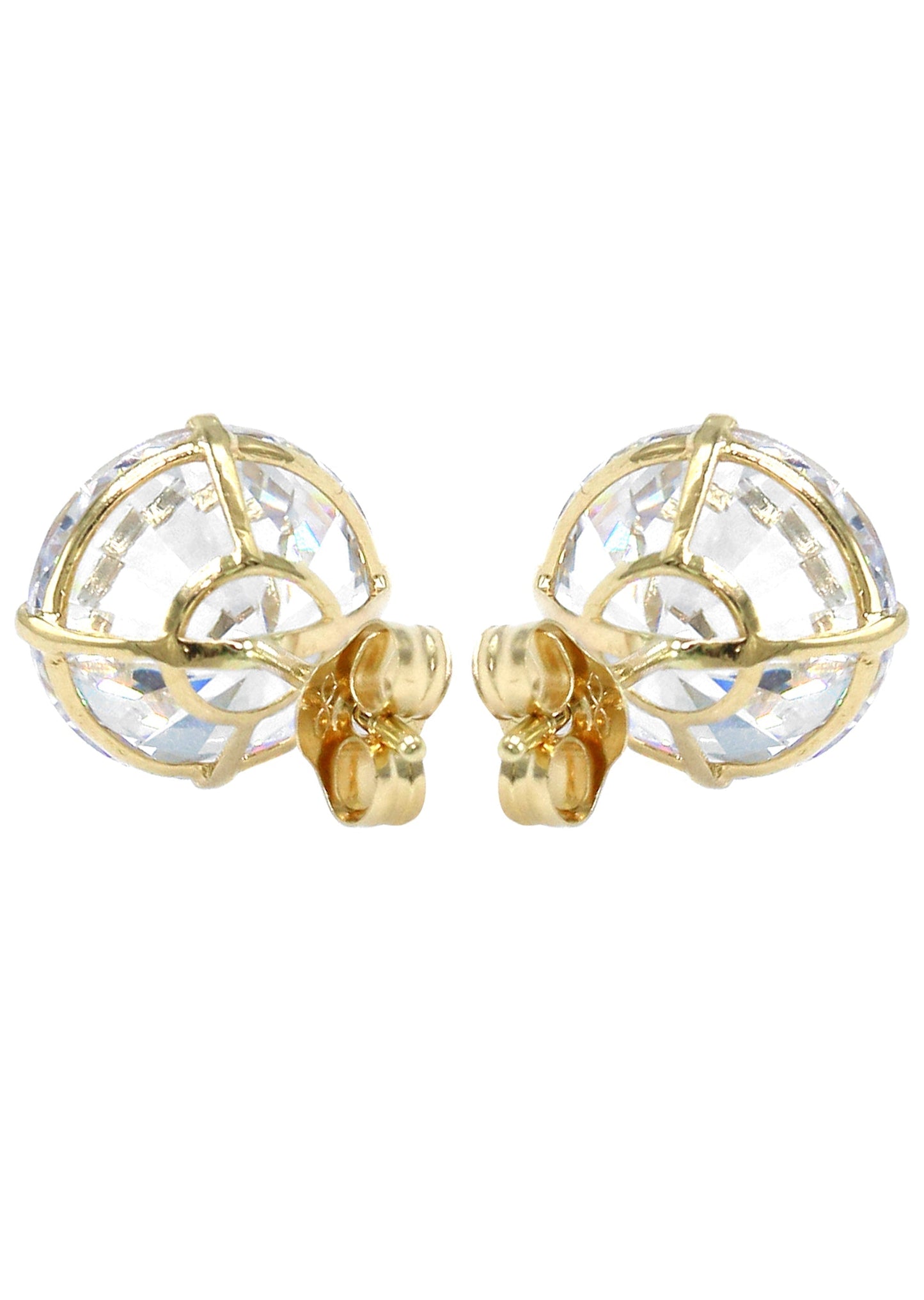 Mens Jewelry - Gold Push Backing Round Iced Out VVS Stud Earrings for Men