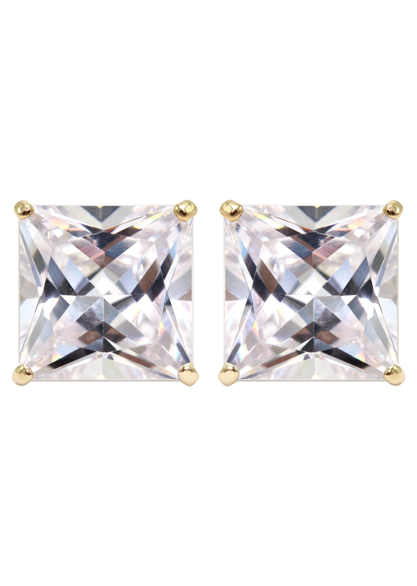 Mens Jewelry - Gold Push Backing Square Iced Out VVS Stud Earrings for Men