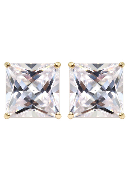 Mens Jewelry - Gold Push Backing Square Iced Out VVS Stud Earrings for Men
