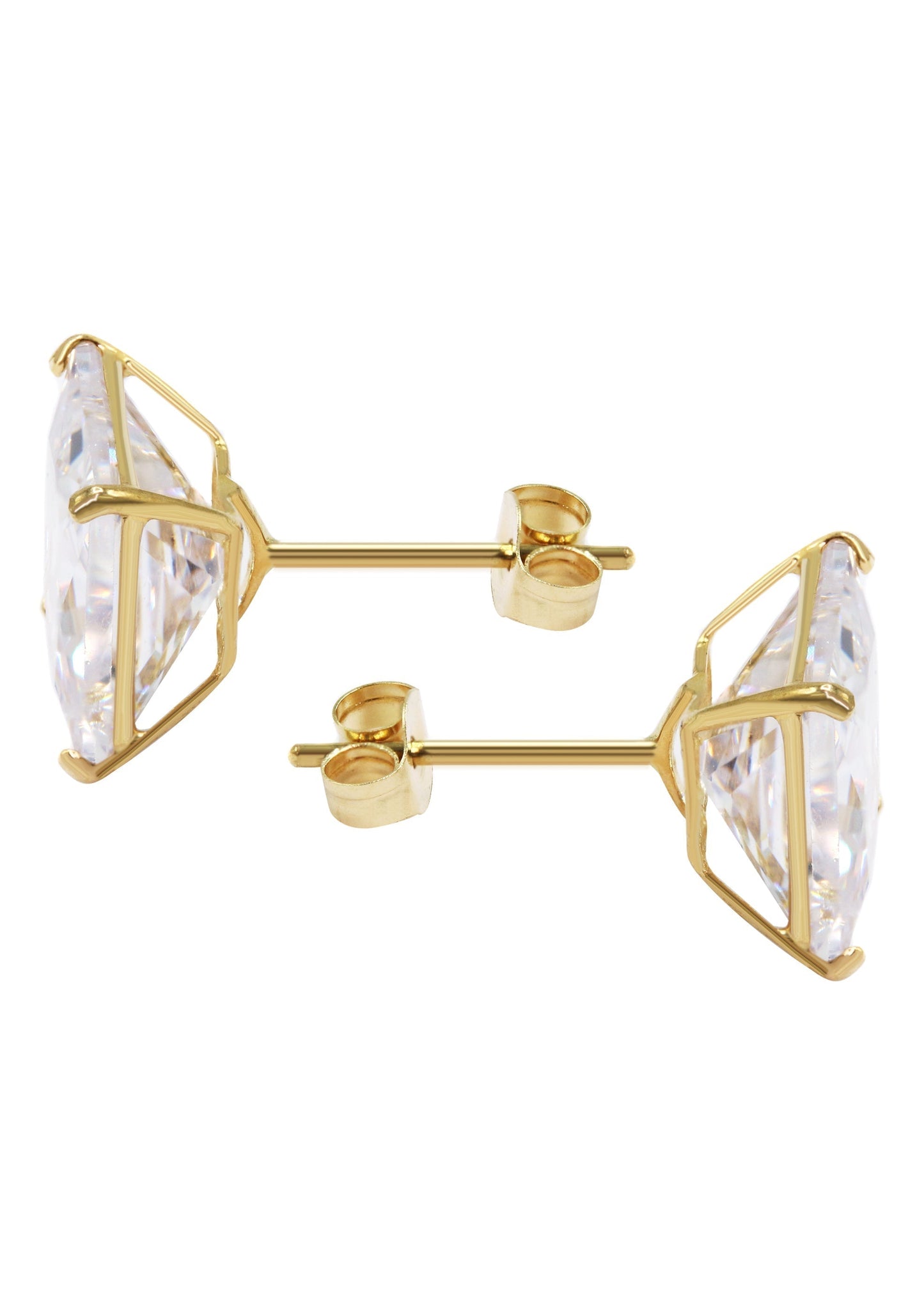 Mens Jewelry - Gold Push Backing Square Iced Out VVS Stud Earrings for Men