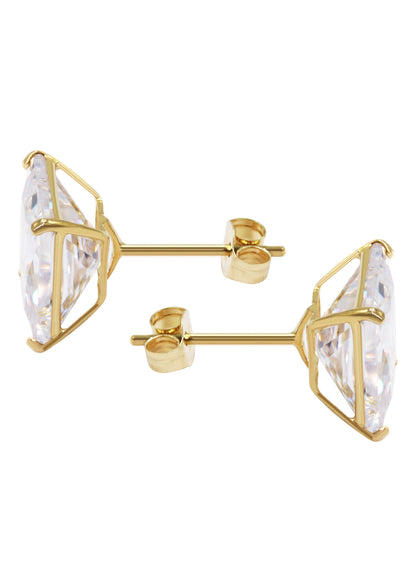Mens Jewelry - Gold Push Backing Square Iced Out VVS Stud Earrings for Men