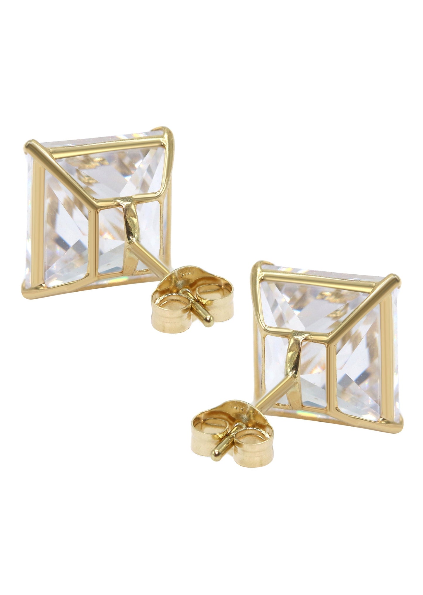 Mens Jewelry - Gold Push Backing Square Iced Out VVS Stud Earrings for Men