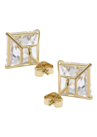 Mens Jewelry - Gold Push Backing Square Iced Out VVS Stud Earrings for Men