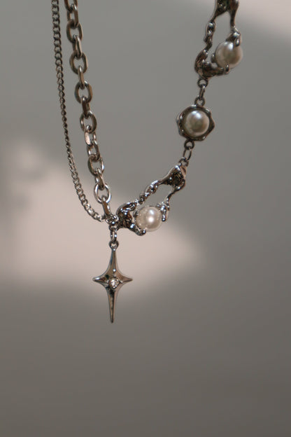 Palladium White Gold Plated Pearl Star Necklace