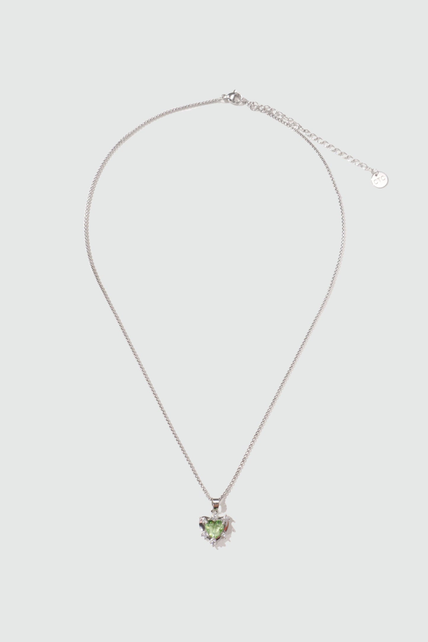 Palladium White Gold Plated Diamond Green Gem Heart Necklace