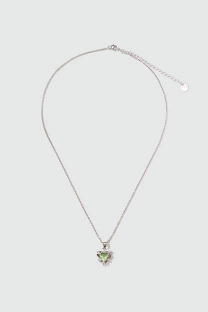 Palladium White Gold Plated Diamond Green Gem Heart Necklace