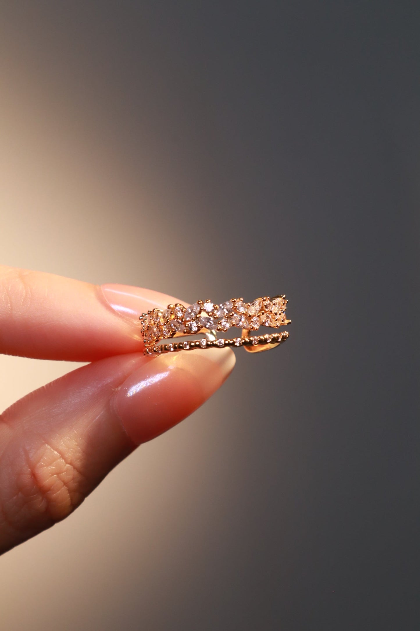 18K Real Gold Plated Thick Layers Diamond Ring