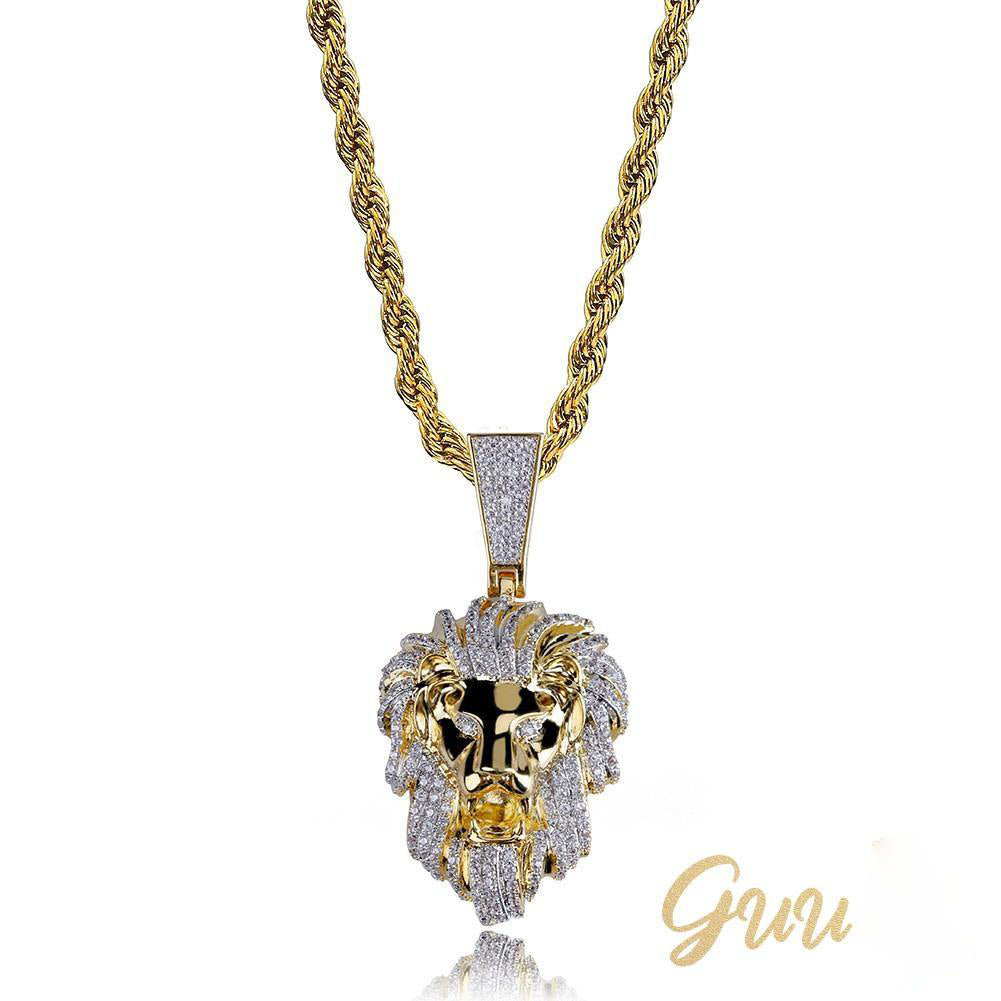 23mm Gold-Plated Micro-inlay Zircon # Lion Head # Rapper Chain