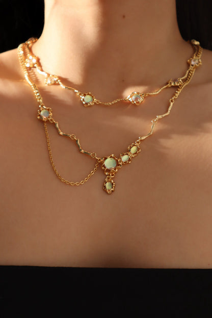 18K Real Gold Plated Opal Dangle Necklace