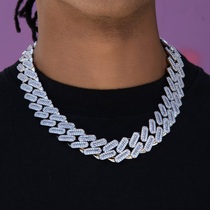 Diamond Baguette Tight Link Cuban Chain Necklace in White Gold - 19mm