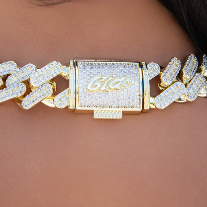 Diamond Baguette Tight Link Cuban Necklace in Yellow Gold - 19mm