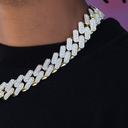 Diamond Baguette Tight Link Cuban Chain Necklace in Yellow Gold - 19mm
