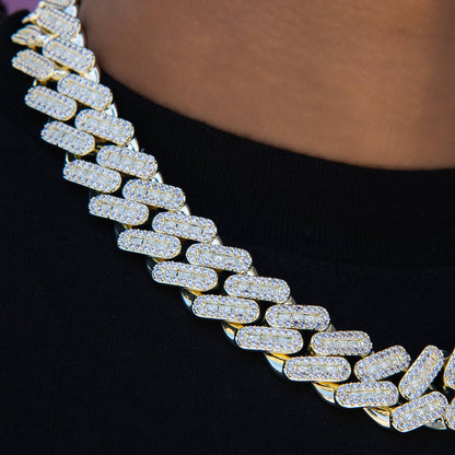 Diamond Baguette Tight Link Cuban Chain Necklace in Yellow Gold - 19mm
