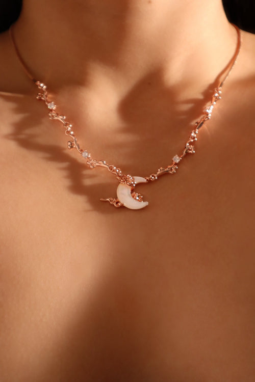 18K Rose Gold Plated Diamonds Natural Shell Moon Necklace