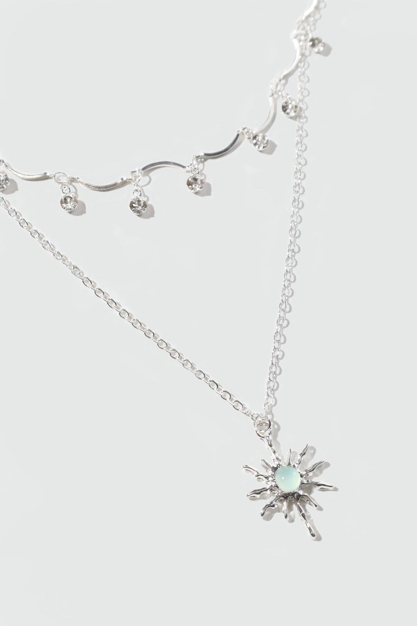 Palladium White Gold Plated Pole Star Wave Layer Necklace