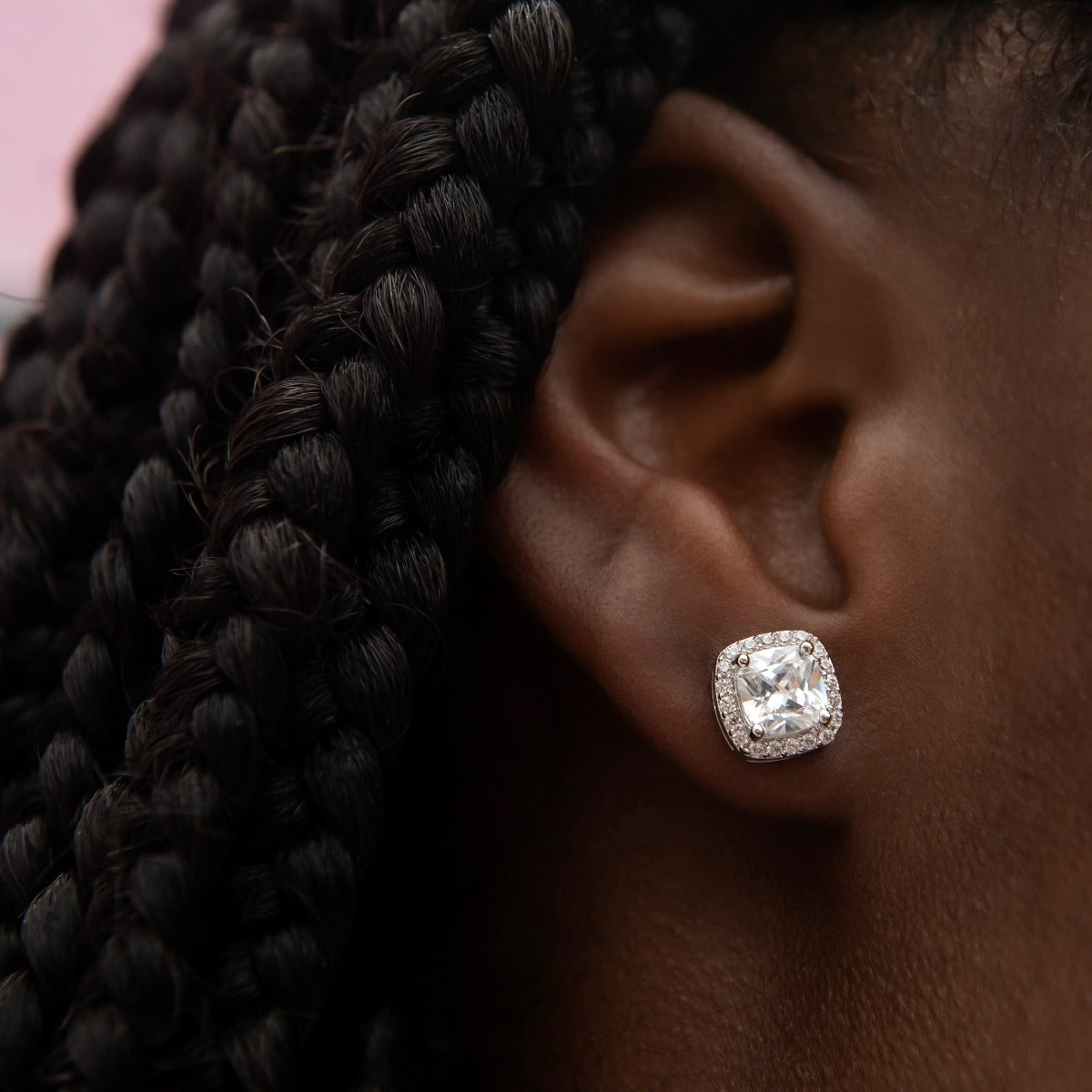 Cushion Cut Earrings in White Gold