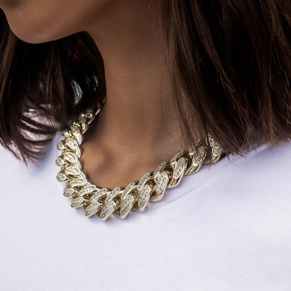 Diamond Cuban Link Necklace in Yellow Gold- 19mm