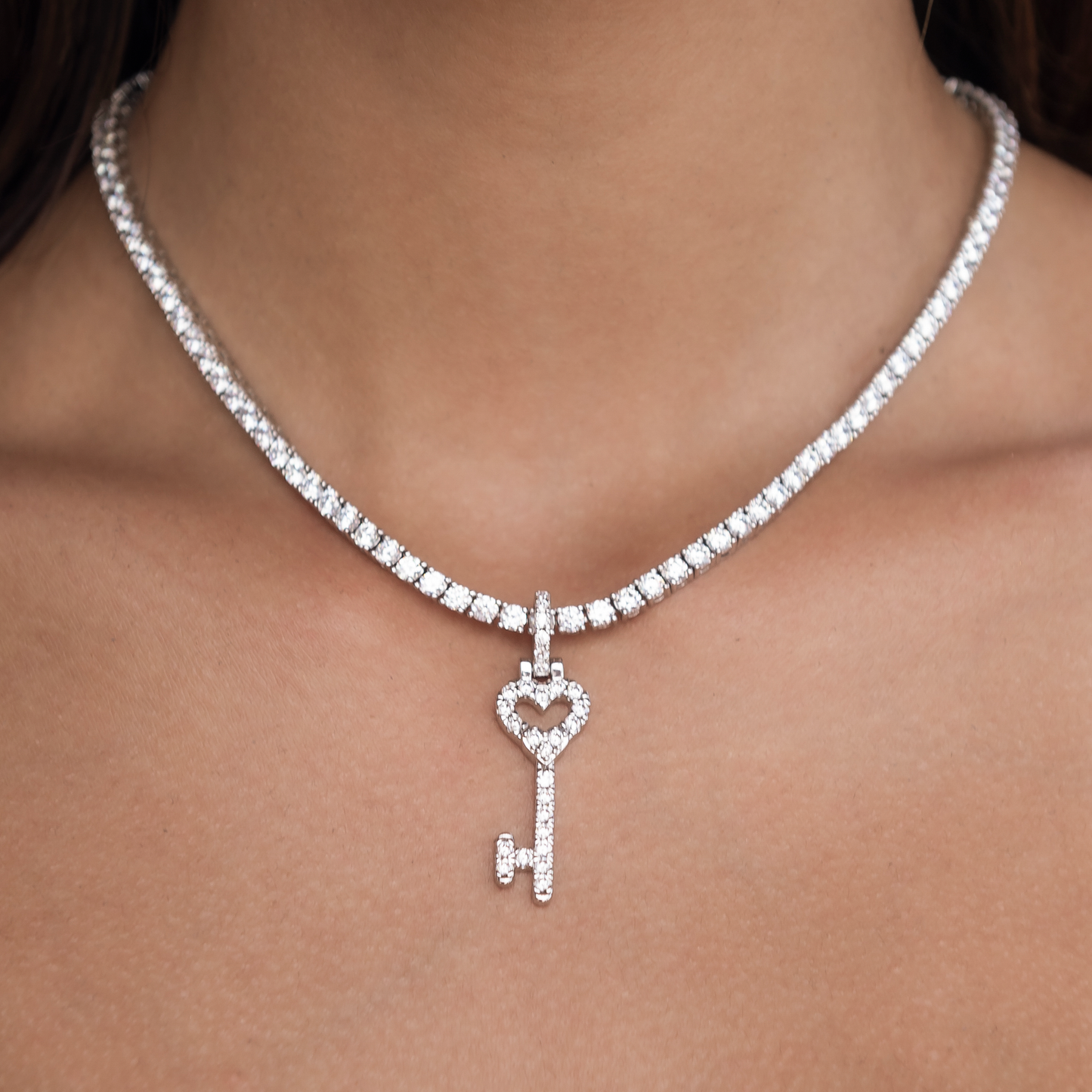 Cross and Heart Key Set in White Gold