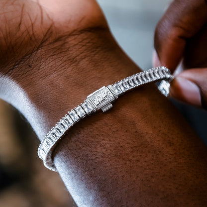 Diamond Baguette Tennis Chain + Bracelet Bundle in White Gold- 6mm