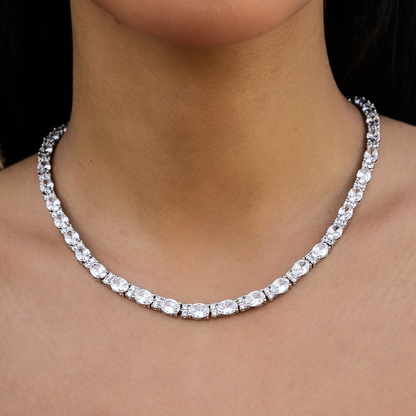Diamond Mixed Oval Cut Tennis Necklace in White Gold - 5mm