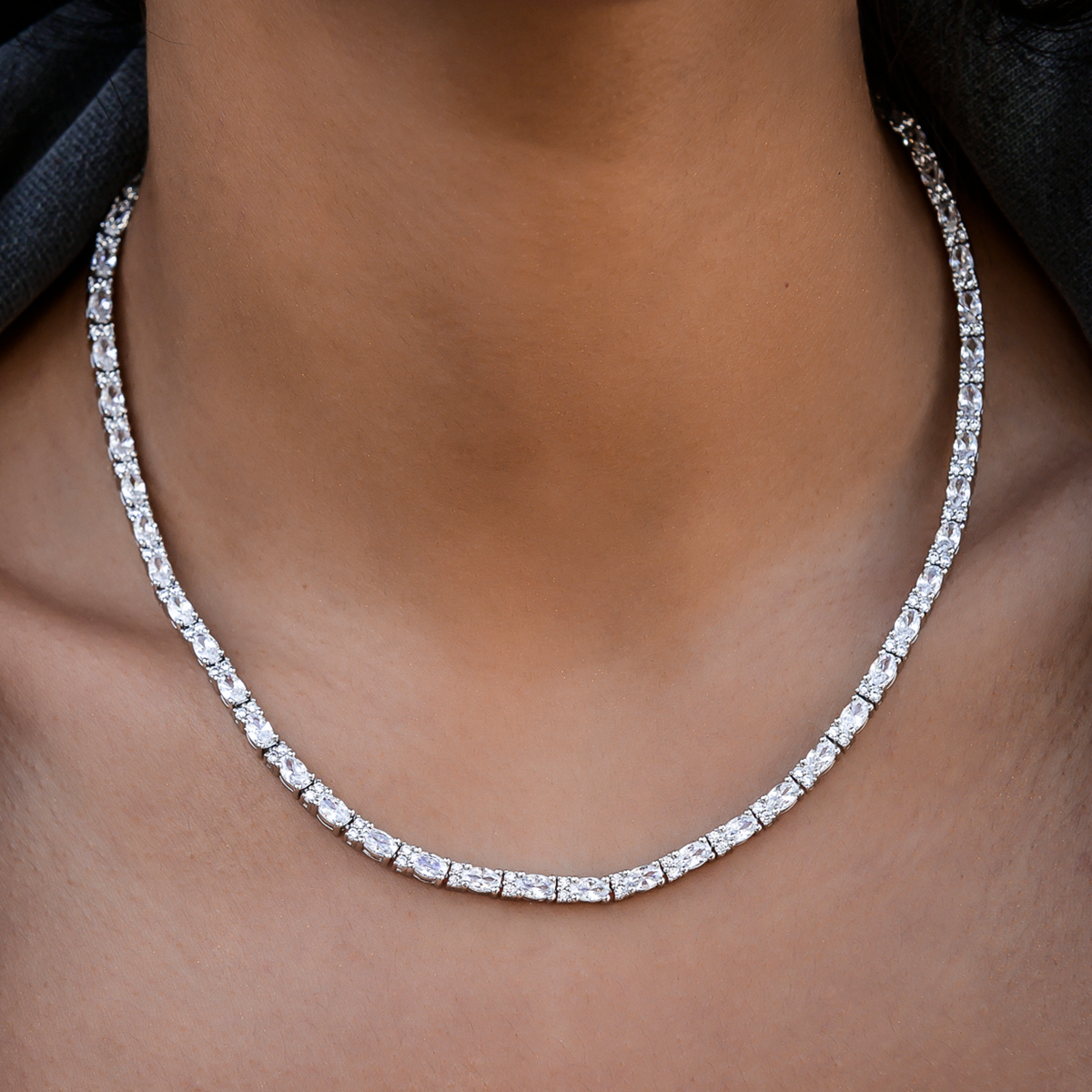 Diamond Mixed Oval Cut Tennis Necklace + Bracelet Bundle - 3mm