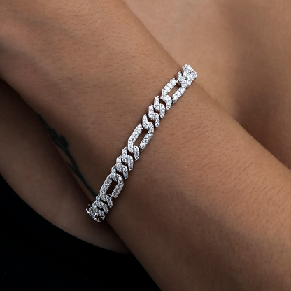 Diamond Figaro Necklace + Bracelet Bundle in White Gold- 6mm