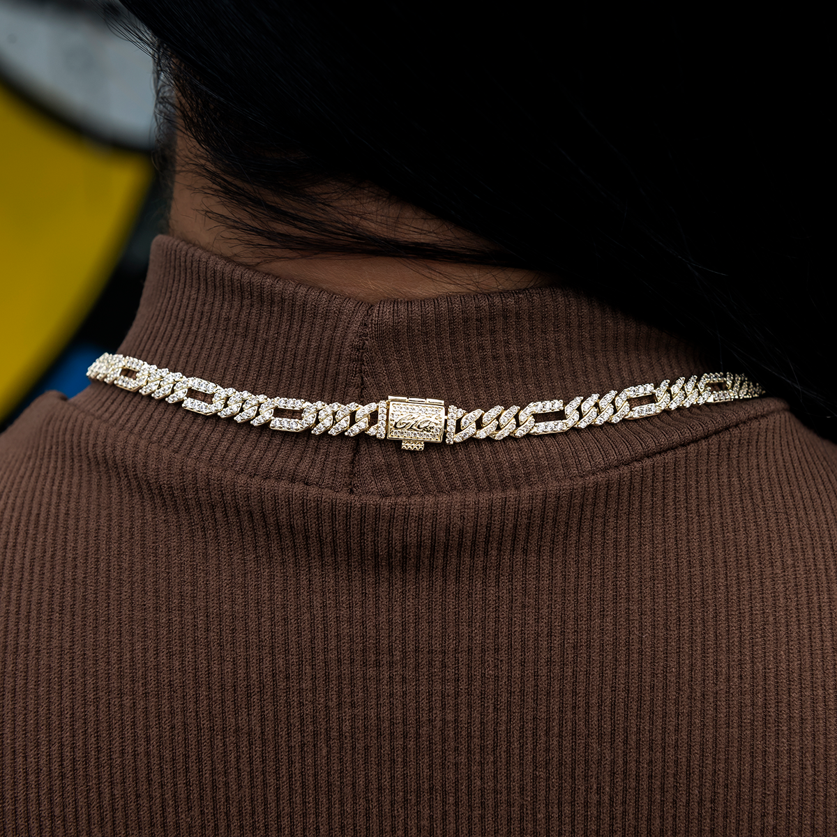 Diamond Figaro Necklace in Yellow Gold- 6mm