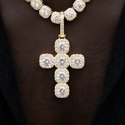 Cushion Cut Stone Cross Pendant in Yellow Gold