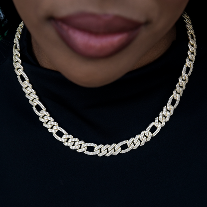 Diamond Figaro Necklace in Yellow Gold- 10mm