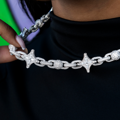 Diamond Ball Star Mariner Necklace in White Gold- 10mm