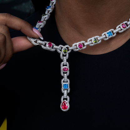 Diamond Cluster Mariner Teardrop Multicolor Lariat Necklace in White Gold