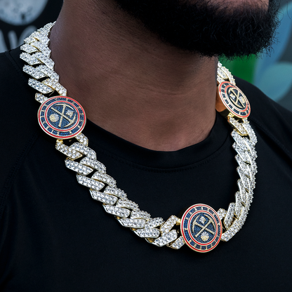 Denver Nuggets Official NBA Diamond Prong Cuban Chain in Yellow Gold- 25mm