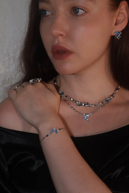 Palladium White Gold Plated Moonstone Moon Star Necklace