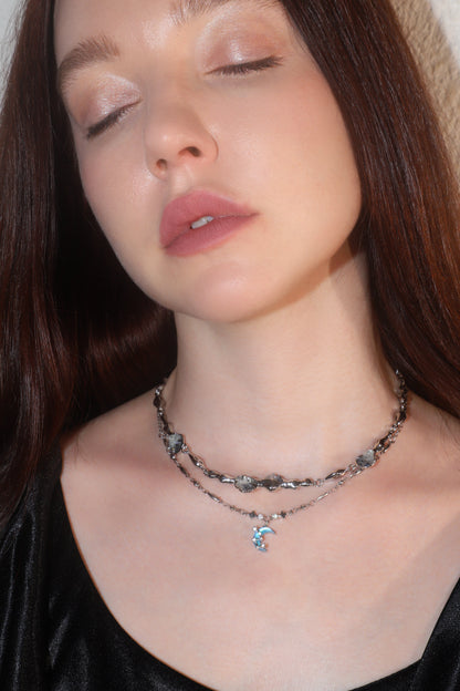 Palladium White Gold Plated Moonstone Moon Star Necklace