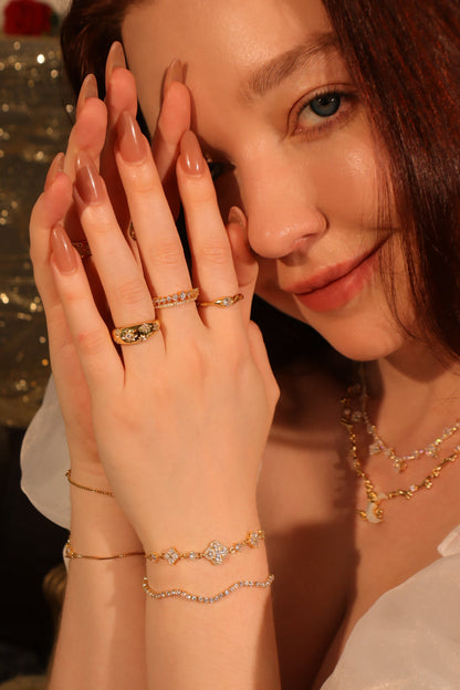 14K Real Gold Plated Diamond Starlight Petal Bracelet