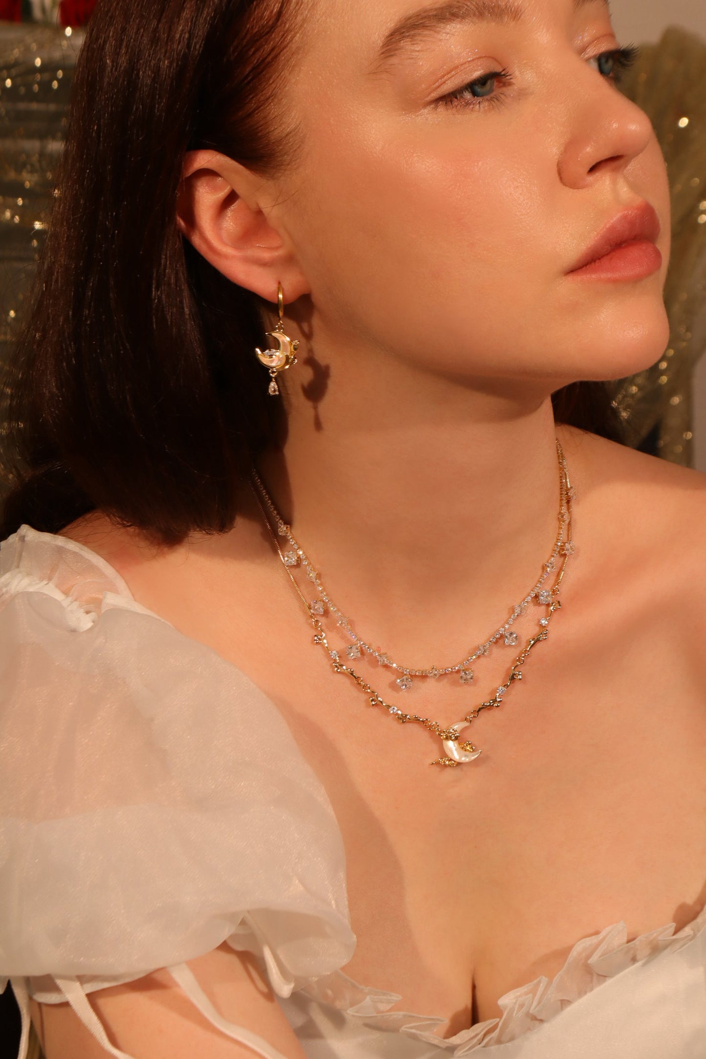 18K Real Gold Plated Diamonds Natural Shell Moon Necklace