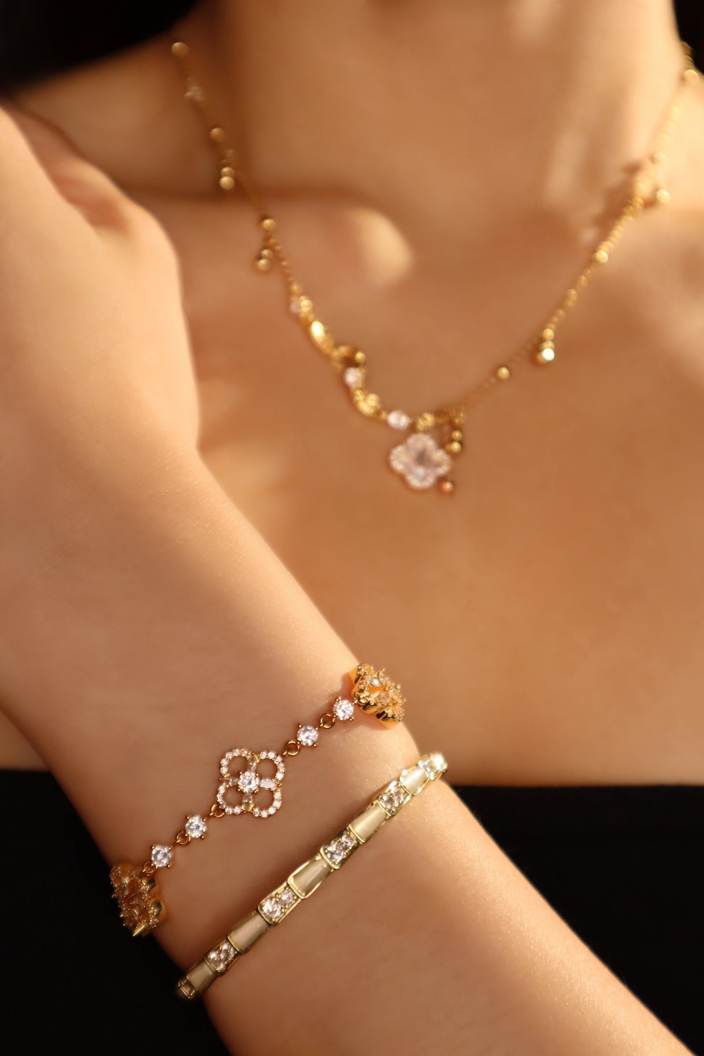 14K Real Gold Plated White Opal Diamonds Bracelet