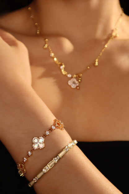 14K Real Gold Plated White Opal Diamonds Bracelet