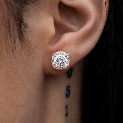 Cushion Cut Moissanite Earrings in Rose Gold Vermeil