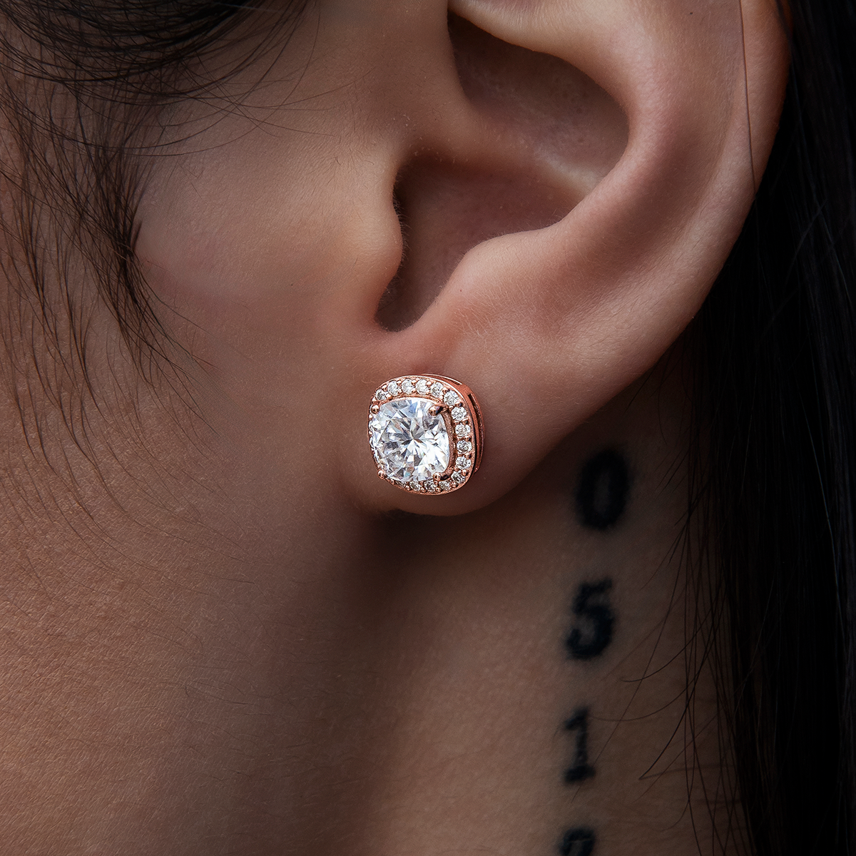Cushion Cut Moissanite Earrings in Rose Gold Vermeil