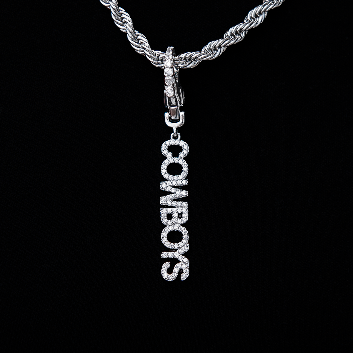 Dallas Cowboys Official NFL Wordmark Logo Clip On Pendant - White Gold