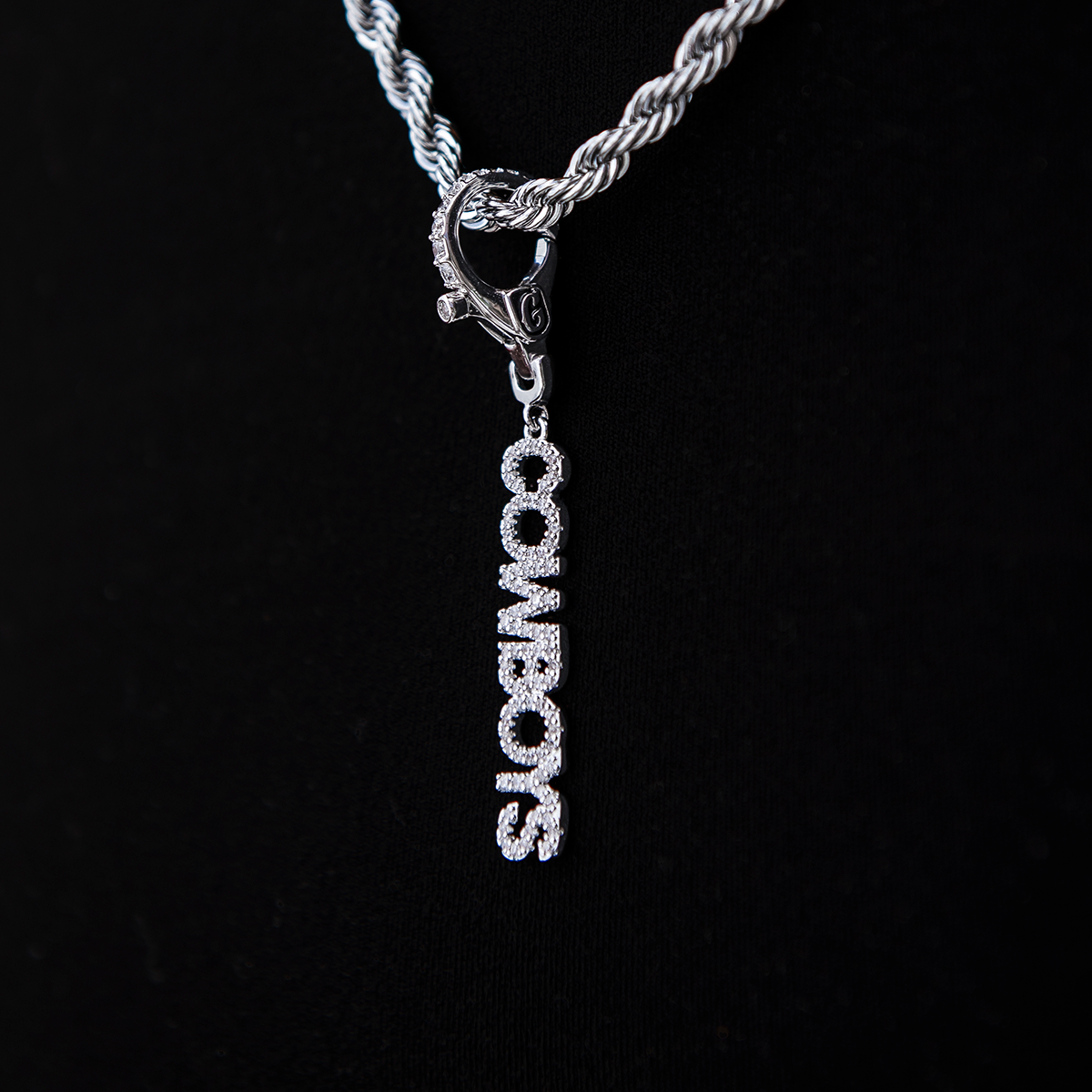 Dallas Cowboys Official NFL Wordmark Logo Clip On Pendant - White Gold