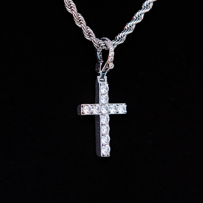 Diamond Cross Clip On Pendant - White Gold