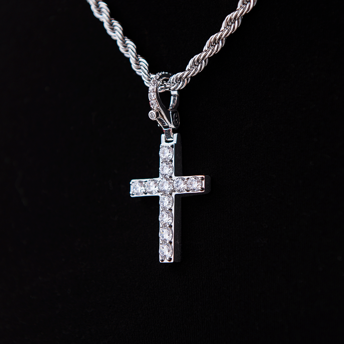 Diamond Cross Clip On Pendant - White Gold