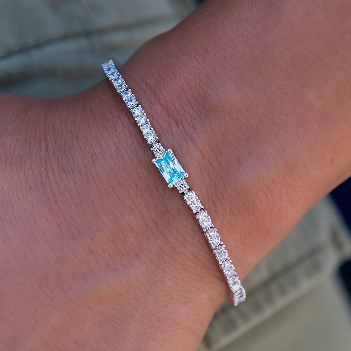Colored Iced Rock Diamond Tennis Bracelet in White Gold