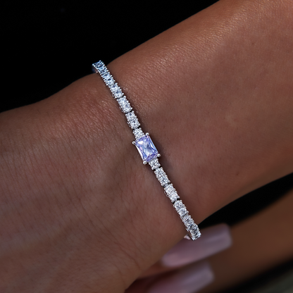 Colored Iced Rock Diamond Tennis Bracelet in White Gold