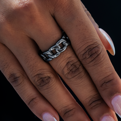 Cuban Band Ring in Matte Black - 7mm