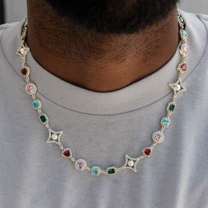 Colored Gemstone Pearl Chain + Rosary Bundle in Yellow Gold - 17mm