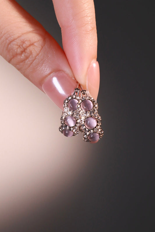 Palladium White Gold Plated Pink Opal Hoop Earrings