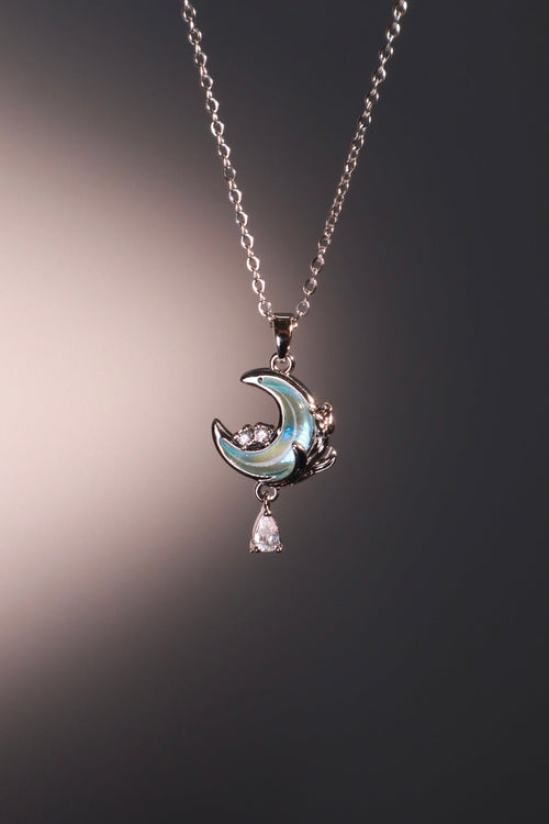 Blue Moonstone Rose Moon Necklace